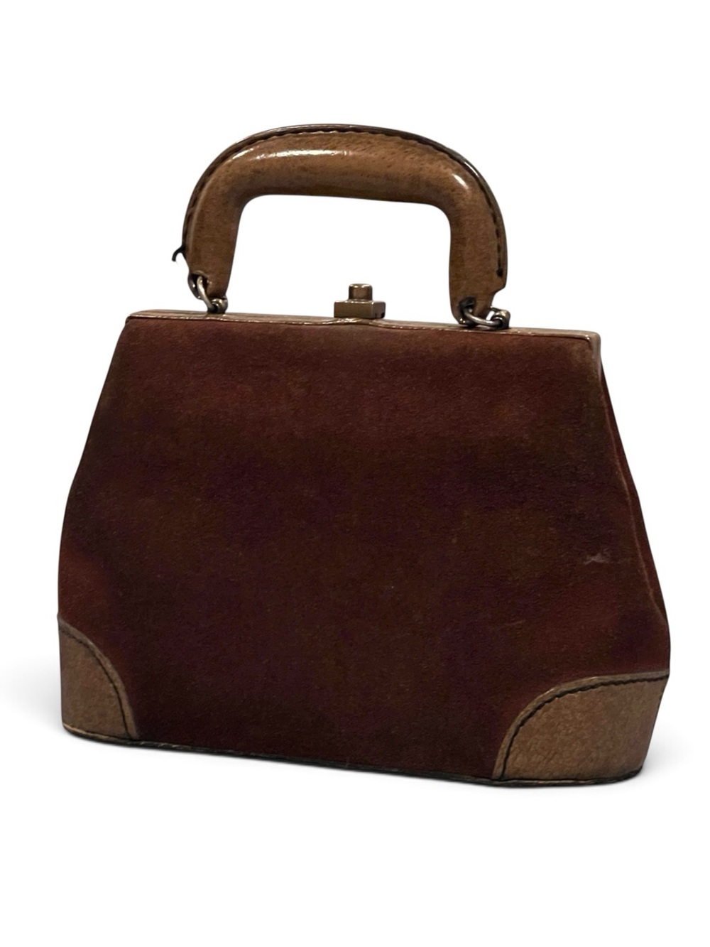 Structured Brown Suede Top-Handle Satchel